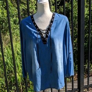 Sexy lace-up denim shirt! NWOT!